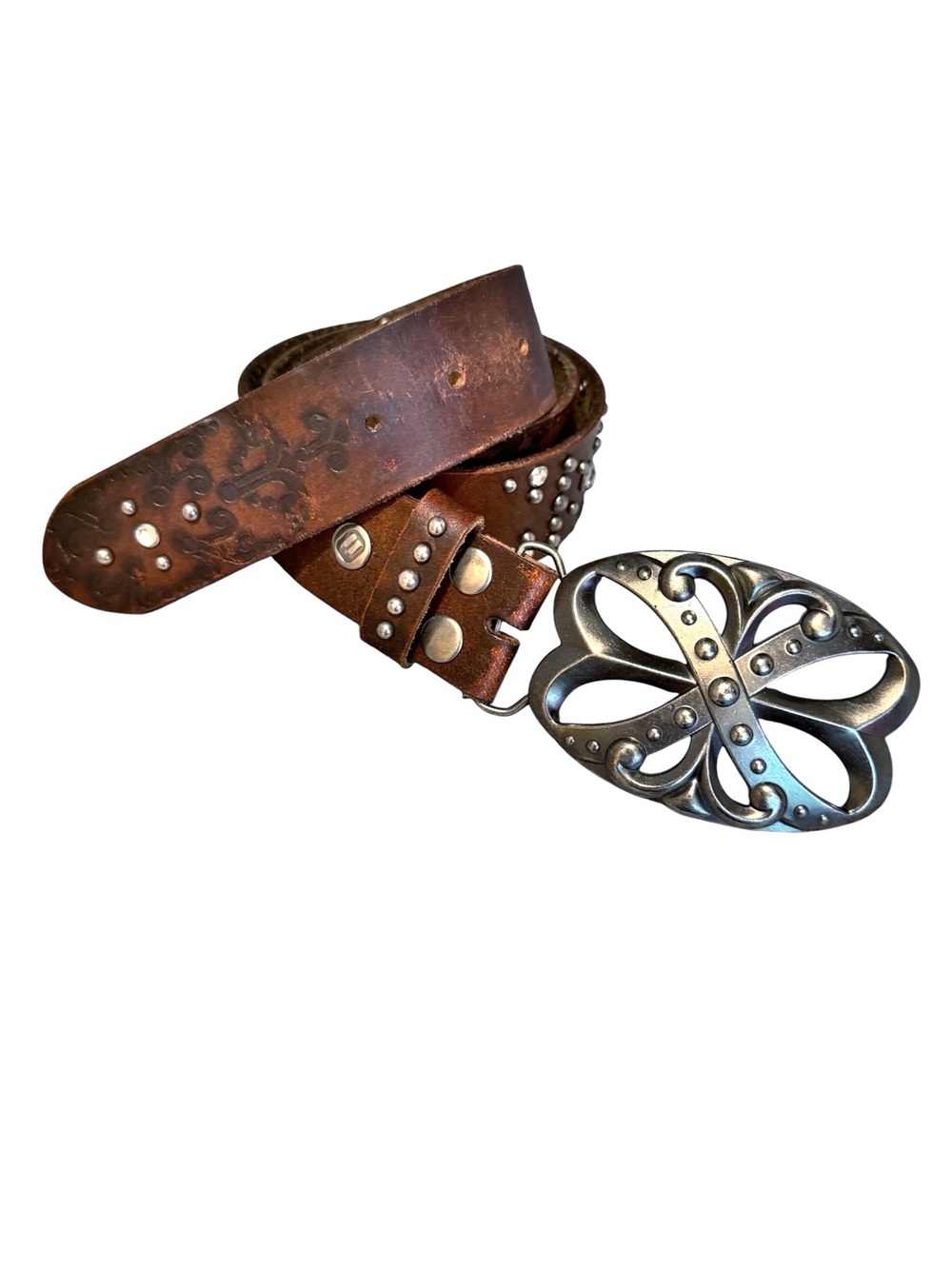 BKE Buckle Meadow Rhinestone Studded Brown Leather Belt Medium Statement Western